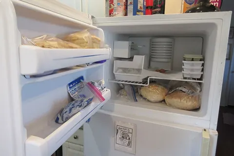 Open freezer in a home kitchen