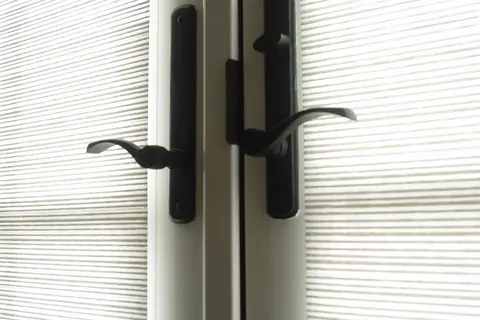 Lever handles on a glazed door